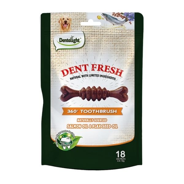 dent fresh- חטיף דנטלי מועשר בשמן סלמון לטיפוח הפרווה 150 גרם בקופסה