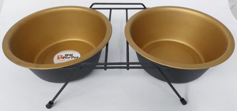 מעמד + שתי קערות נירוסטה שחורזהב 11סמ 11 סמ