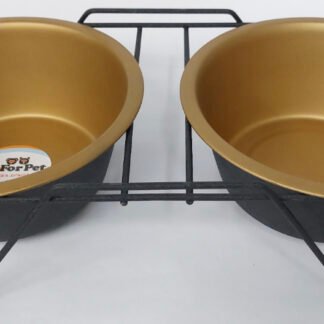 מעמד + שתי קערות נירוסטה שחורזהב 21 סמ 21 סמ