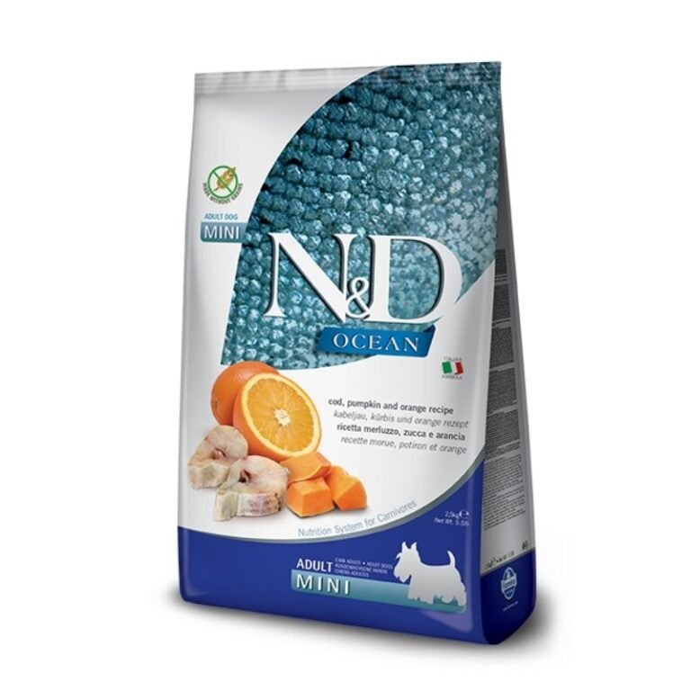 Farmina N&D אושן הרינג, דלעת ותפוז – מזון יבש לכלבים בוגרים מגזע קטן (2.5 ק"ג)