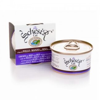 שזיר לחתולים עם נתחוני עוף ובקר ואורז במים