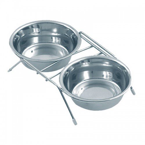 מעמד+שתי קערות נירוסטה 16.5 סמ 16.5 סמ