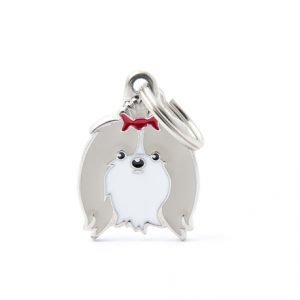 תג שם+ חריטה- גזעים שיצו לבן חום 1 יחידה