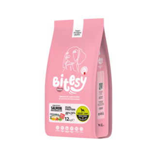 Bitesy מזון מלא לכלב בוגר סלמון דניס ואורז 12 ק"ג+3 חטיפים